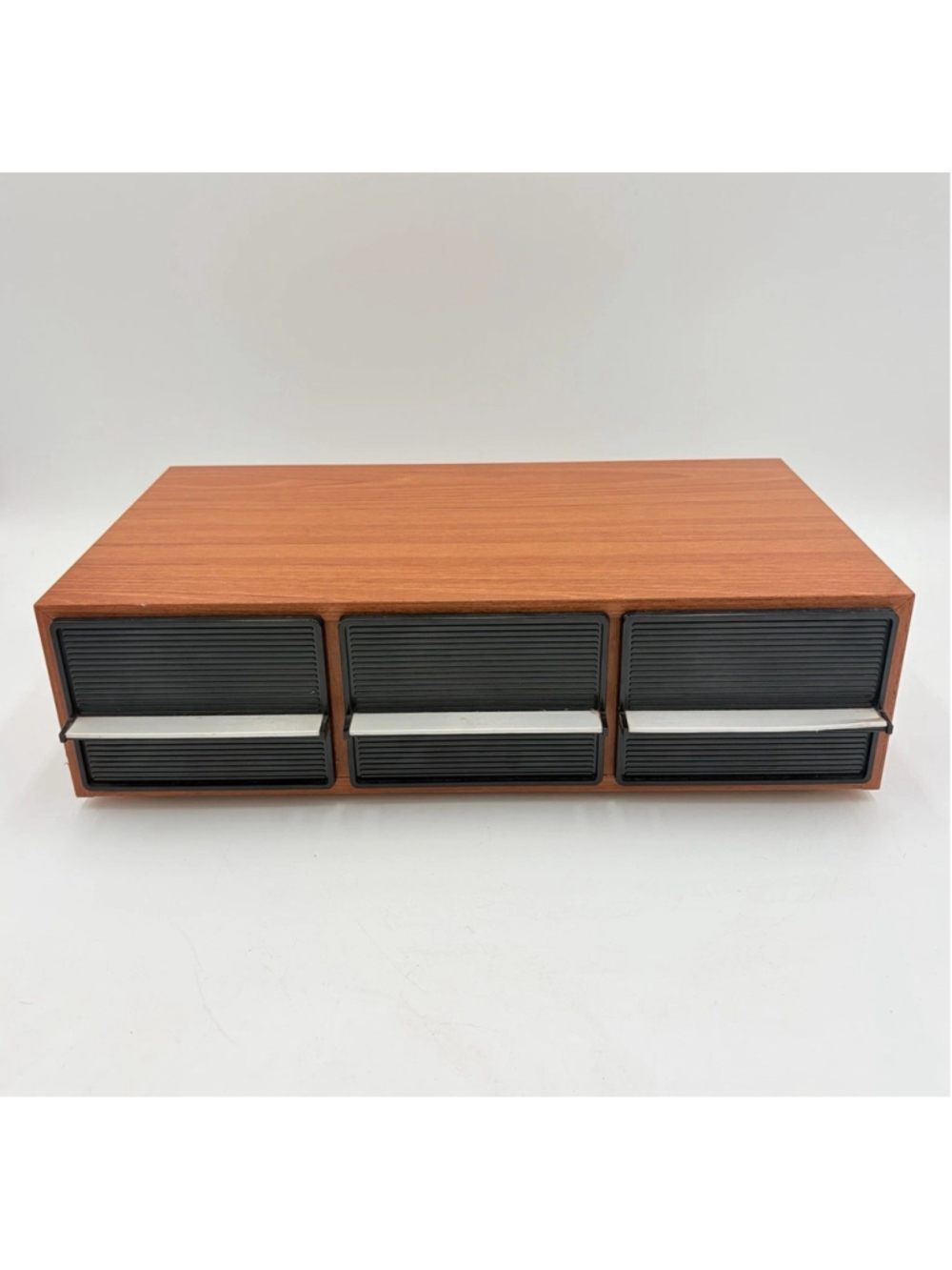 Vintage 3 Drawer Cassette Tape Storage Cabinet Faux Wood Holder Box Holds 42